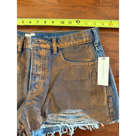 Anthropologie PILCRO Devon Rins Jean Shorts COATED EDITION Sz 27 Metallic Bronze - Picture 11 of 14